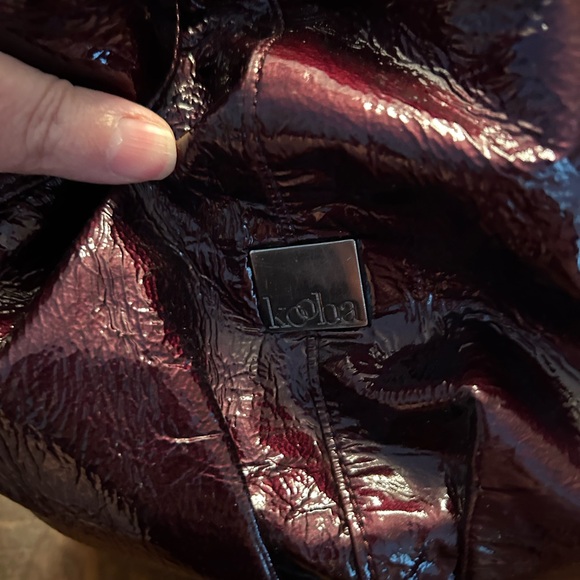 Kooba Elisha Bow Patent Leather Merlot Hobo Handbag - Picture 5 of 12